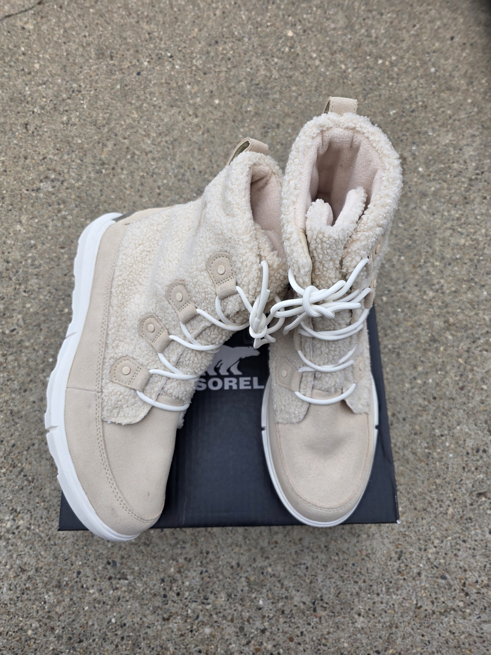Sorel Waterproof Beige Sherpa Lace-Up Winter Boot Women 12